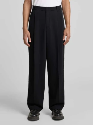 Spodnie krój wide fit z zakładkami w pasie i dodatkiem żywej wełny model 'FEDIX' HUGO