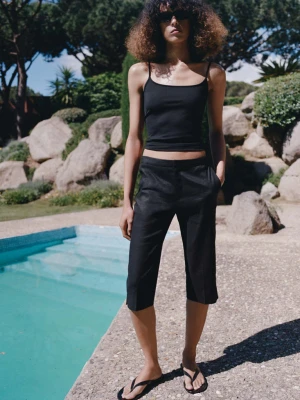 Spodnie lniane capri czarny - Kobieta - - MANGO