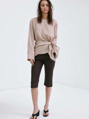 Spodnie lniane capri czekoladowy - Kobieta - - MANGO