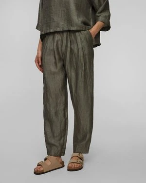 Spodnie lniane khaki damskie Deha
