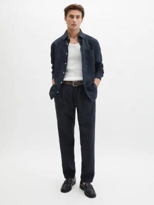 Spodnie lniane model Osby jogger plisy Marc O'Polo modrá