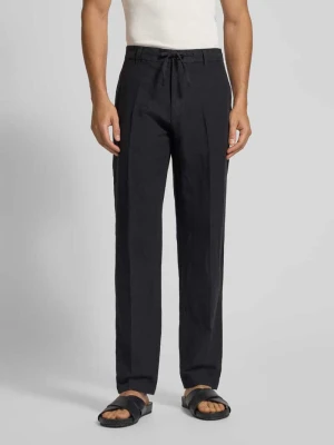 Spodnie lniane o kroju regular fit w kant model ‘LEROY’ Selected Czarny