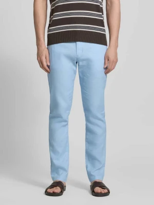 Spodnie lniane o kroju regular fit z wyhaftowanym logo model 'Denton' Tommy Hilfiger Niebieski melanż