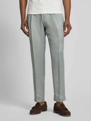 Spodnie lniane o kroju regular fit z zakładkami w pasie Antony Morato