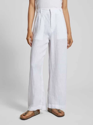 Spodnie lniane o kroju regular fit z zakładkami w pasie model ‘DENISE’ Gina Tricot