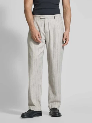 Spodnie lniane o kroju regular fit z zakładkami w pasie Selected Homme