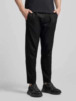 Spodnie lniane o kroju tapered fit z detalem z logo CK Calvin Klein
