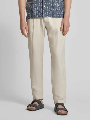Spodnie lniane o kroju tapered fit z zakładkami w pasie model ‘Osby’ Marc O'Polo