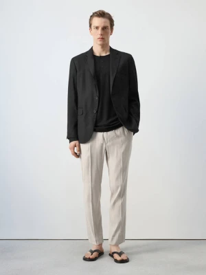 Spodnie lniane slim fit w paski beżowy - Mężczyzna - - MANGO MAN