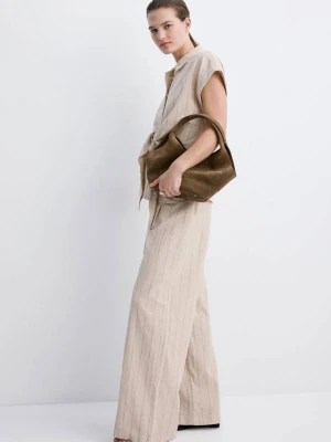 Spodnie lniane w prążki brązowy - Kobieta - - MANGO