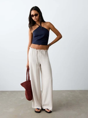 Spodnie lniane wiązane z przodu szary - Dziewczyna - - MANGO TEEN