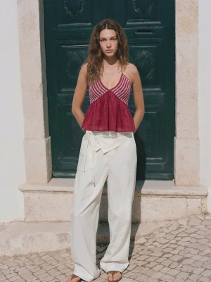 Spodnie lniane z chustą złamana biel - Dziewczyna - - MANGO TEEN