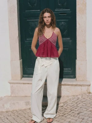 Spodnie lniane z chustą złamana biel - Dziewczyna - - MANGO TEEN