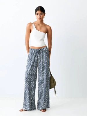 Spodnie lniane z nadrukiem granatowy - Dziewczyna - - MANGO TEEN