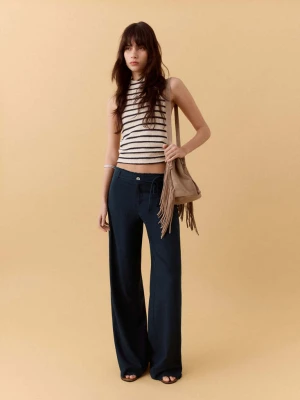 Spodnie lniane z postrzępioną talią granatowy - Dziewczyna - - MANGO TEEN