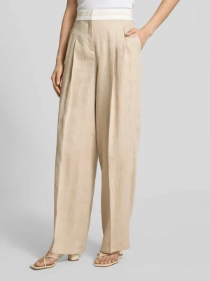 Spodnie lniane z szeroką nogawką i zakładkami w pasie model ‘ANNY’ CAMBIO