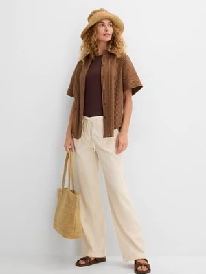 Spodnie lniane z szerokimi nogawkami bonprix