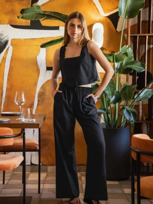 Spodnie lniane z szerokimi nogawkami Dune – złamana biel i czerń LAÏF