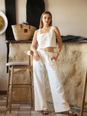 Spodnie lniane z szerokimi nogawkami Dune – złamana biel i czerń LAÏF