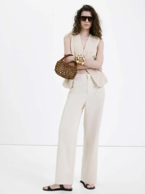 Spodnie lniane z wysokim stanem beżowy - Kobieta - - MANGO