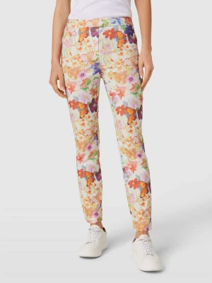 Spodnie materiałowe o kroju slim fit z kwiatowym wzorem model ‘LOLI’ STEHMANN