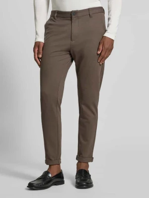 Spodnie materiałowe o kroju slim fit z podwiniętymi nogawkami lindbergh Czekoladowy