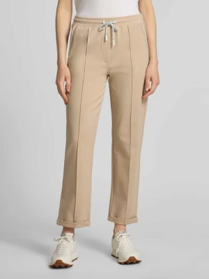 Spodnie materiałowe o kroju straight fit z ozdobnymi przeszyciami Marc Cain
