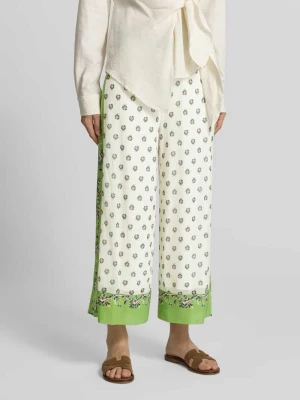 Spodnie materiałowe o kroju wide fit z kwiatowym wzorem na całej powierzchni Marc Cain