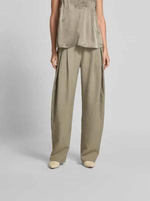 Spodnie materiałowe o kroju wide fit z zakładkami w pasie IRO Khaki
