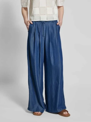 Spodnie materiałowe z szeroką nogawką z imitacji denimu model ‘JANNA’ Selected Jeansowy niebieski