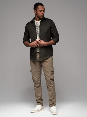 Spodnie męskie cargo STRAIGHT LEG z kieszeniami zapinanymi na zamek – khaki V3 - Rozmiar: XL Ombre Clothing