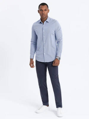 Spodnie męskie chino o dopasowanym kroju - ciemnoniebieskie V4 - Rozmiar: M Ombre Clothing