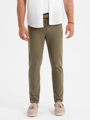 Spodnie męskie chino o dopasowanym kroju - oliwkowe V3 OM-PACP-0151
 -                                    S Ombre