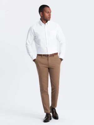 Spodnie męskie chino SLIM FIT z delikatną teksturą - brązowe V2 OM-PACP-0190
 -                                    L