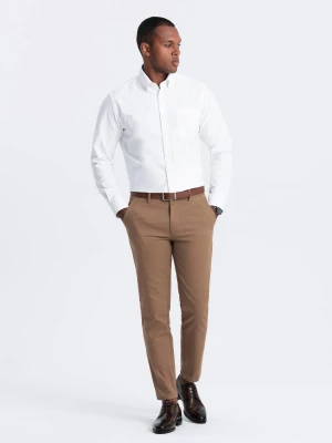 Spodnie męskie chino SLIM FIT z delikatną teksturą - brązowe V2 OM-PACP-0190
 -                                    XL