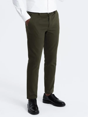 Spodnie męskie chino SLIM FIT z delikatną teksturą - ciemnooliwkowe V4 - Rozmiar: XL Ombre Clothing