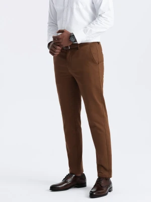 Spodnie męskie chino SLIM FIT z delikatną teksturą - karmelowe V3 - Rozmiar: XL Ombre Clothing