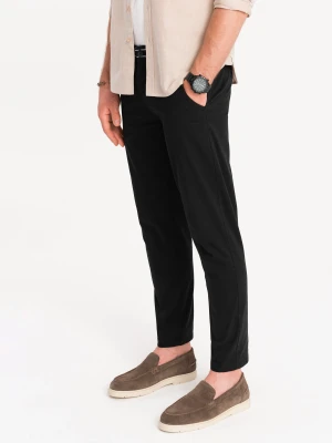 Spodnie męskie chino z ozdobną taśmą w pasie SLIM FIT – czarne V1 Ombre Clothing