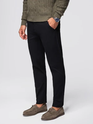 Spodnie męskie chino z ozdobną taśmą w pasie SLIM FIT – czarne V1 Ombre Clothing