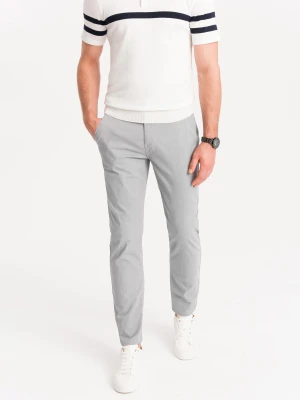 Spodnie męskie chino z ozdobną taśmą w pasie SLIM FIT – szare V6 Ombre Clothing