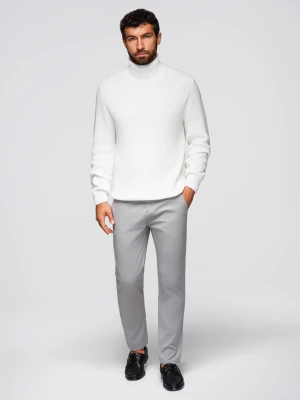 Spodnie męskie chino z ozdobną taśmą w pasie SLIM FIT – szare V6 - Rozmiar: M Ombre Clothing