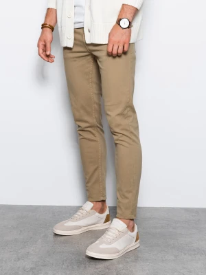 Spodnie męskie chinosy SLIM FIT - beżowe V27 Ombre Clothing