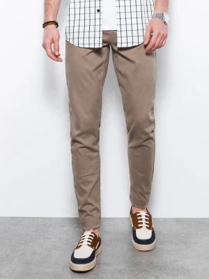 Spodnie męskie chinosy SLIM FIT - ciemnobeżowe V9 Ombre Clothing