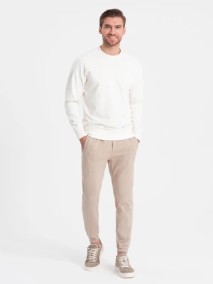 Zdjęcie produktu Spodnie męskie dresowe CARROT ze strukturalnej dzianiny - beżowe V2 Ombre Clothing