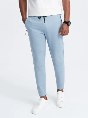 Zdjęcie produktu Spodnie męskie dresowe joggery na gumce z przeszyciami – jasnoniebieskie V2 - Rozmiar: XL Ombre Clothing