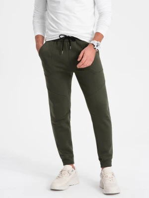 Spodnie męskie dresowe joggery - oliwkowe V2 Ombre Clothing