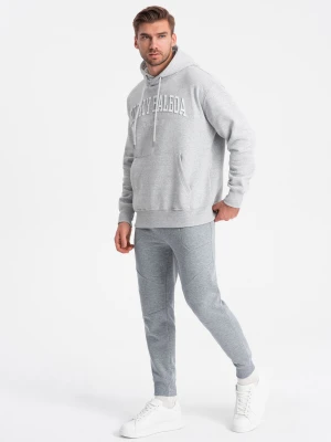 Spodnie męskie dresowe joggery - szary melanż V3 - Rozmiar: L Ombre Clothing