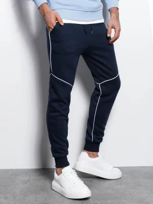 Spodnie męskie dresowe joggery z kontrastowymi elementami - granatowe V3 OM-PASK-22FW-001
 -                                    L