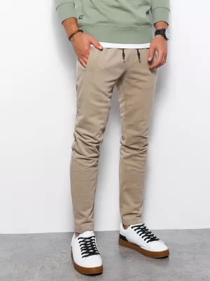 Spodnie męskie dresowe bez ściągacza na nogawce - beżowe V4 P946
 -                                    L