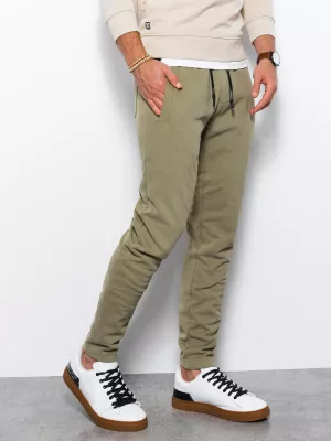 Spodnie męskie dresowe bez ściągacza na nogawce - khaki V1 P946
 -                                    M